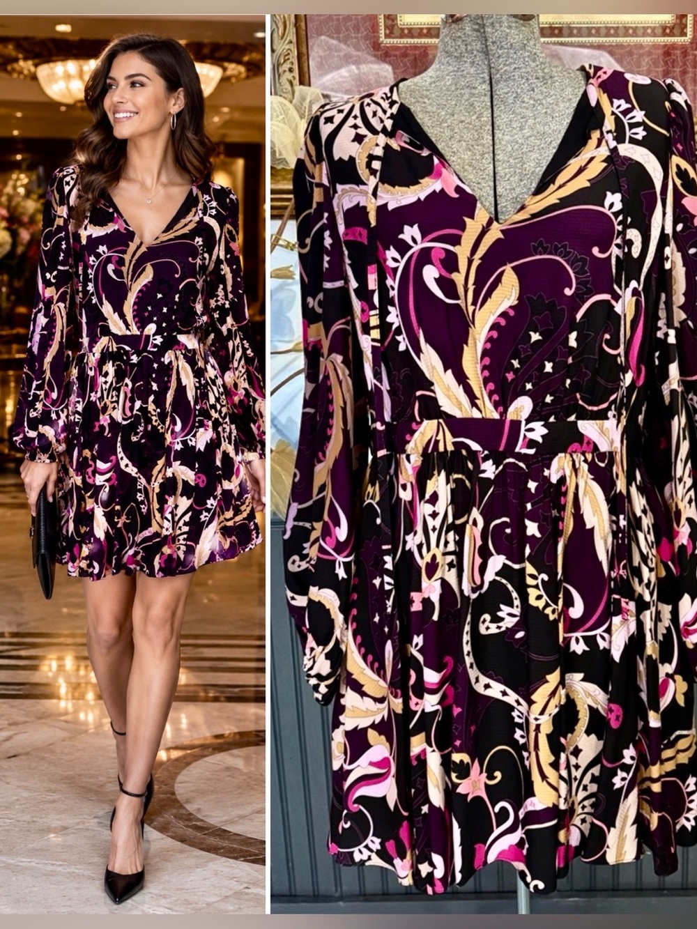 Ted Baker Rhabia Paisley Wrap Bodice Fit & Flare Mini Dress Sz 3 US 8 🧡🍄